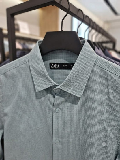 ZARA men's sky blue cotton lycra regular fit shirt with Raymond fabric
