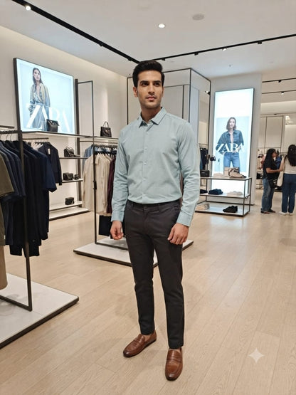 Premium ZARA sky blue full sleeve cotton lycra shirt for men
