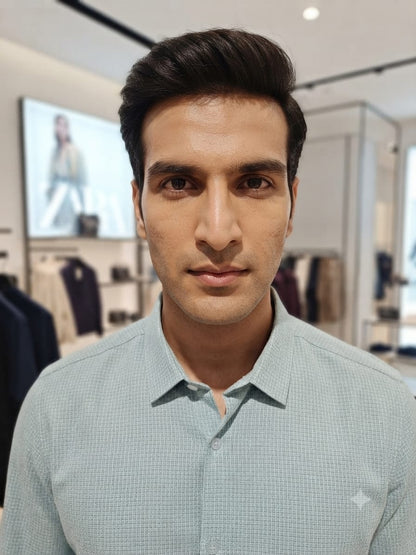 Luxury ZARA sky blue Raymond cotton lycra shirt for men
