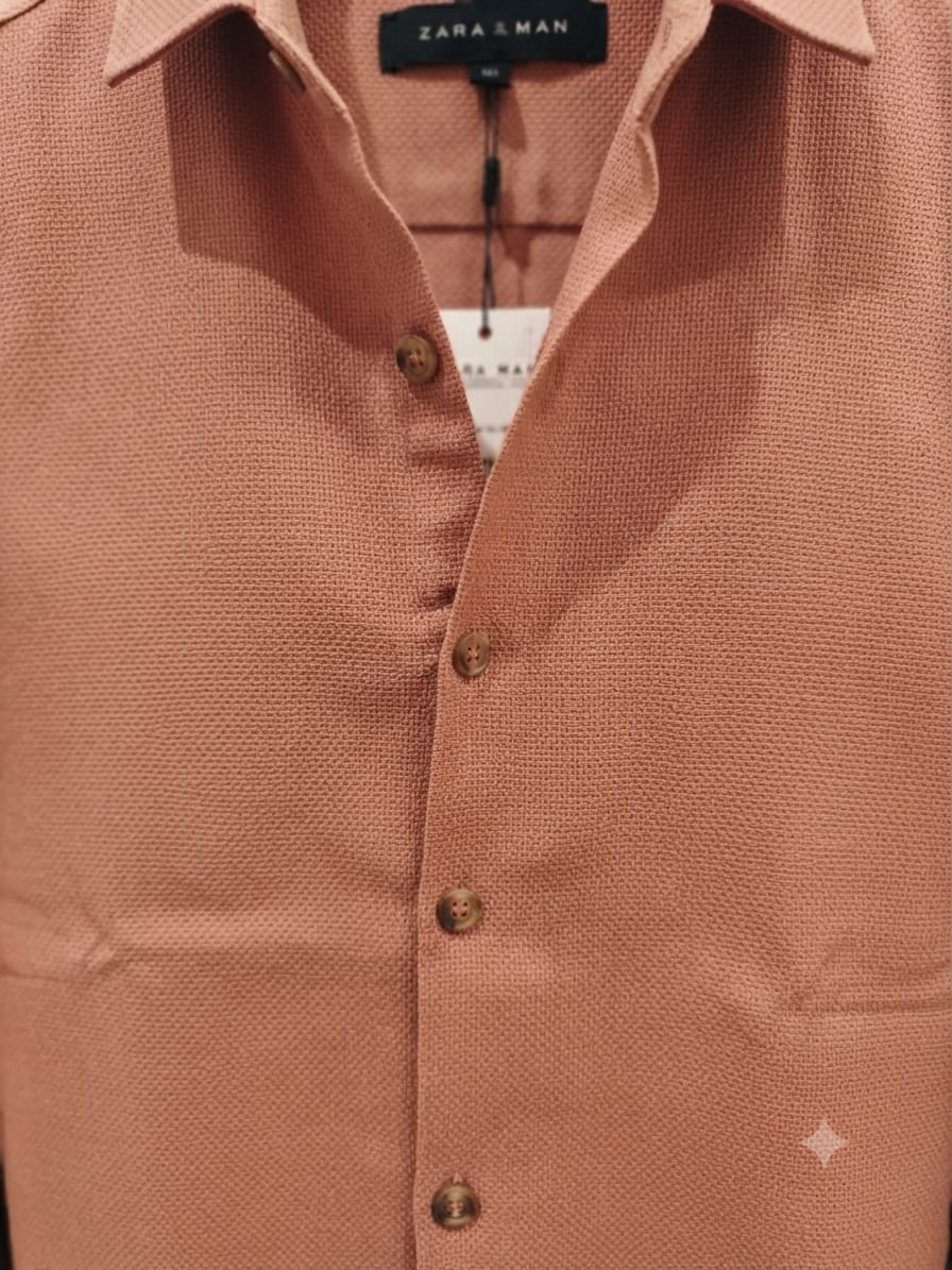 ZARA men's peach cotton lycra regular fit shirt
