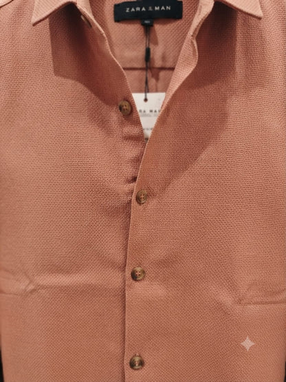 ZARA men's peach cotton lycra regular fit shirt
