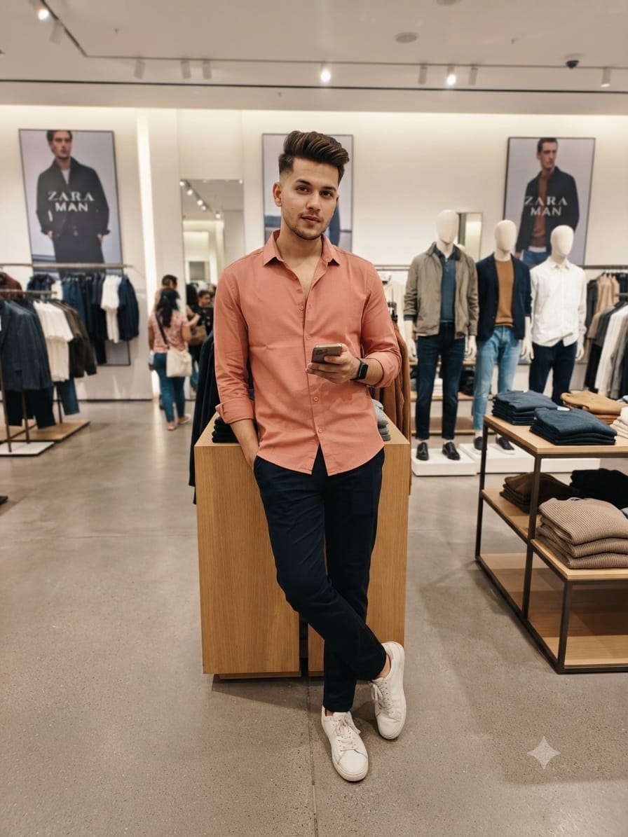 Elegant peach regular fit shirt for men with premium finish