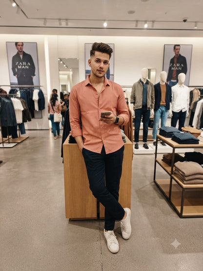 Elegant peach regular fit shirt for men with premium finish