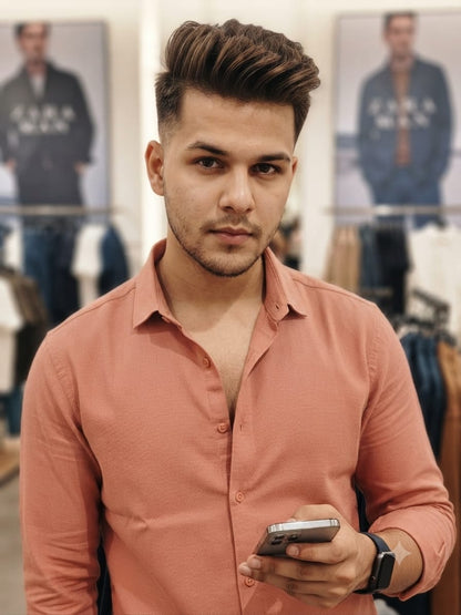 Premium salmon pink full sleeve formal shirt for men
