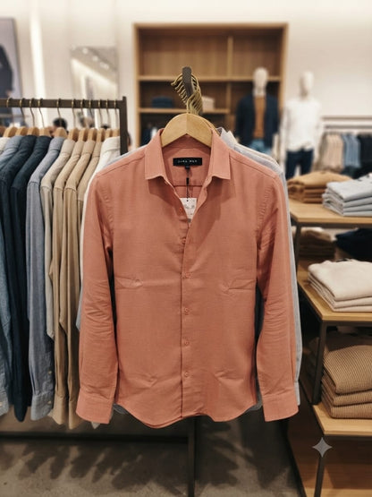 Men's peach Raymond fabric casual shirt front view
