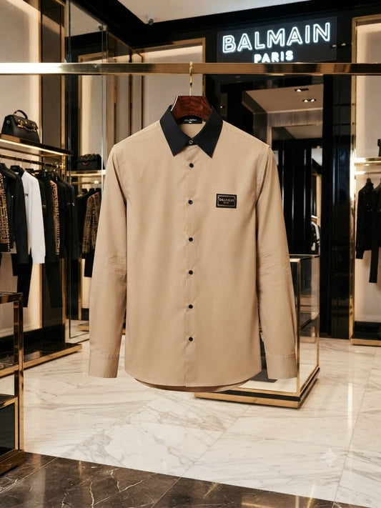 Balmain men's beige  premium Italian cotton regular fit shirt
