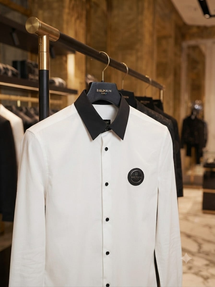 Premium Balmain white full sleeve cotton shirt for men
