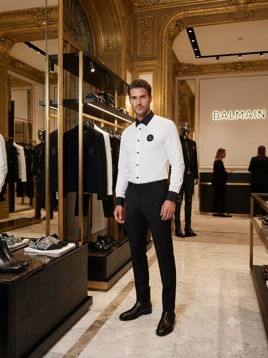 Luxury Balmain white regular fit cotton shirt