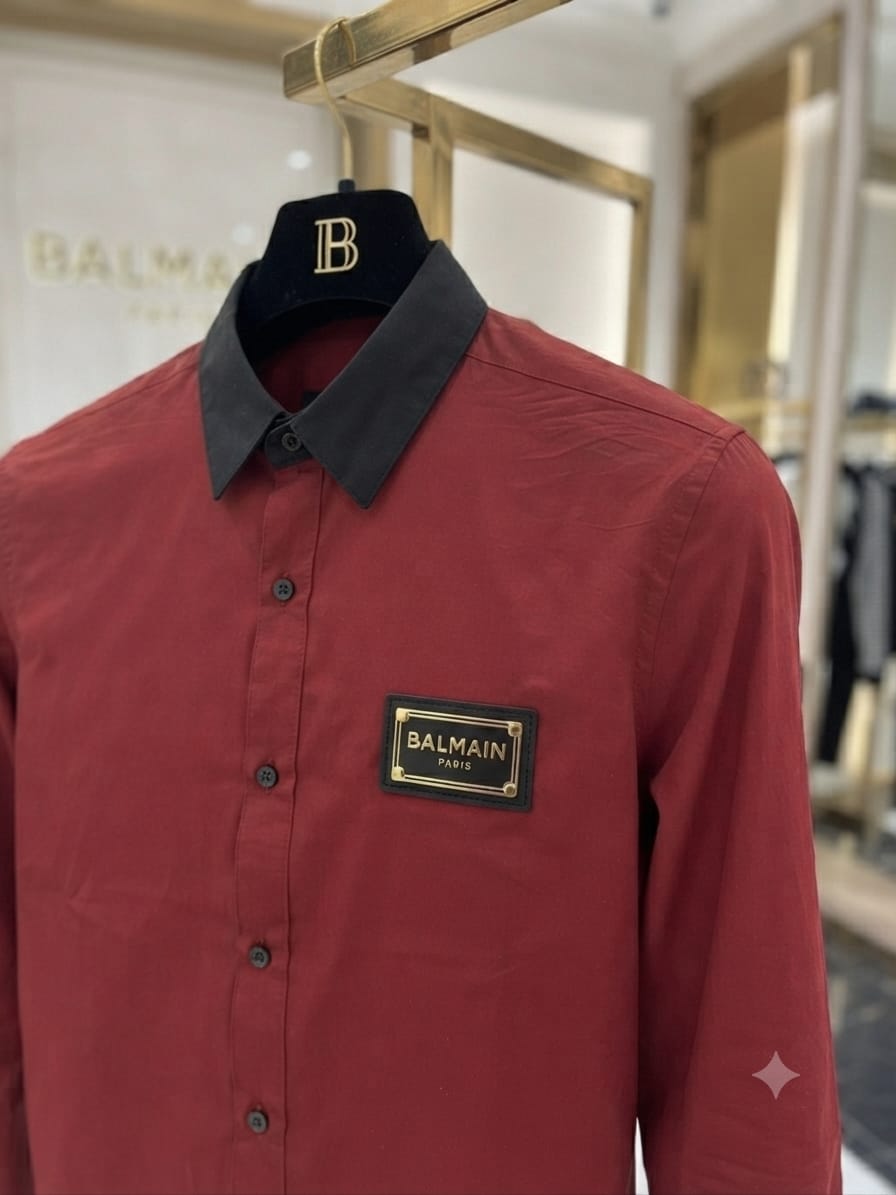 Premium Balmain wine full sleeve cotton shirt for men
