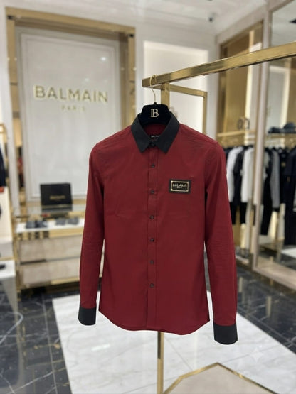Balmain men's wine premium Italian cotton regular fit shirt
