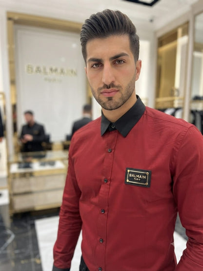 Luxury Balmain wine regular fit cotton shirt