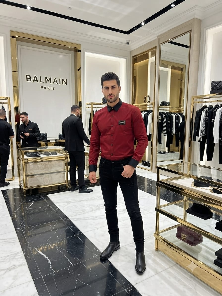 Balmain wine designer Italian cotton shirt for smart casual wear
