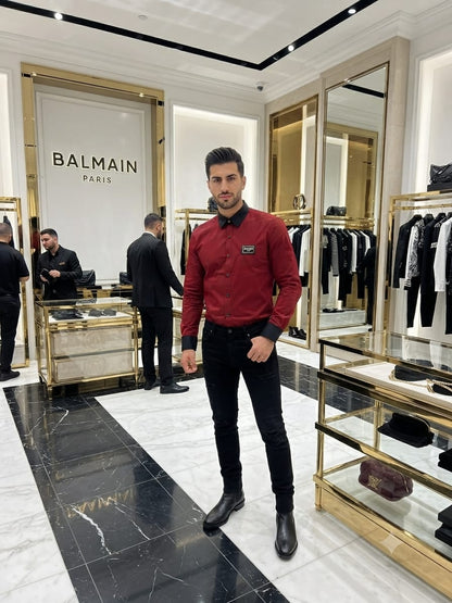 Balmain wine designer Italian cotton shirt for smart casual wear
