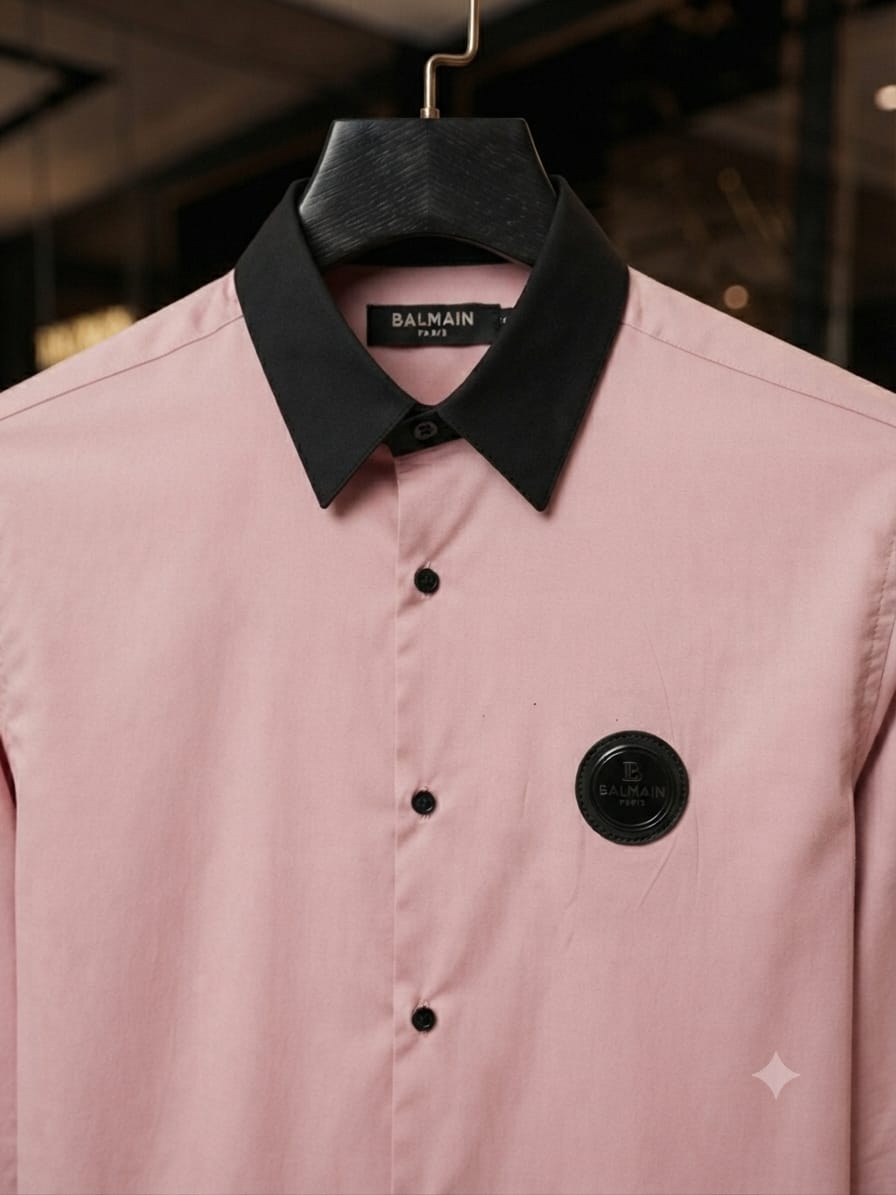 Balmain pink designer Italian cotton shirt for office and casual wear
