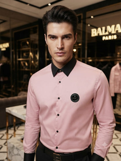 Balmain men's pink premium Italian cotton regular fit shirt
