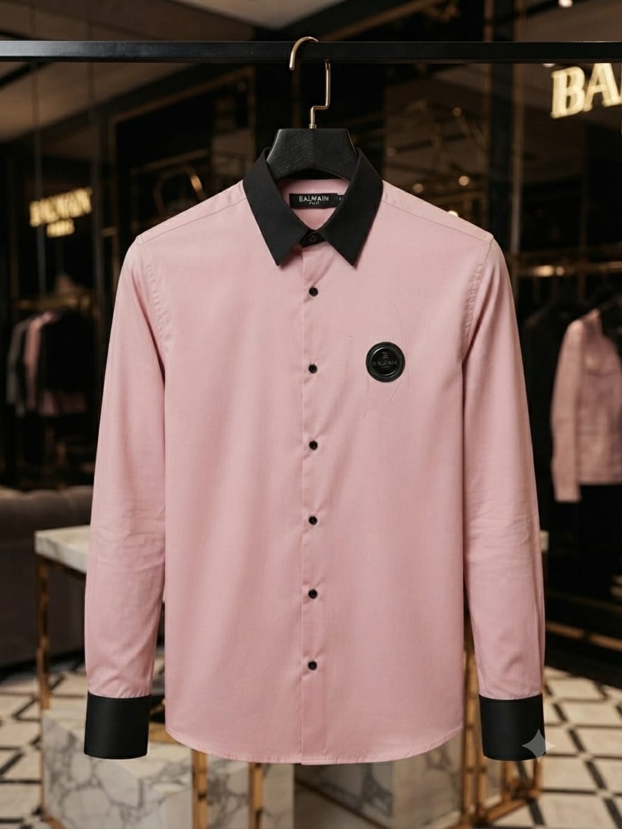Premium Balmain pink full sleeve cotton shirt for men
