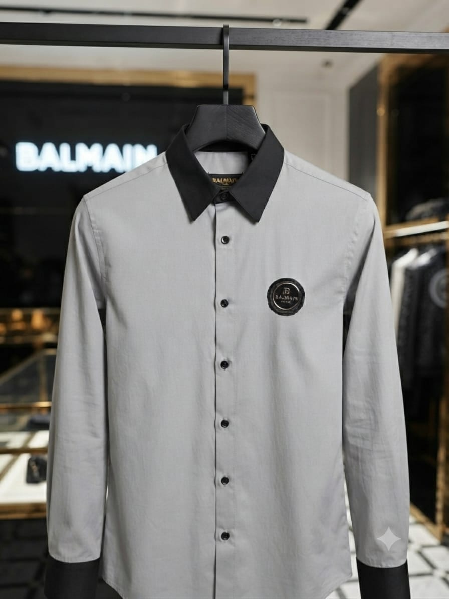 Balmain men's grey premium Italian cotton regular fit shirt
