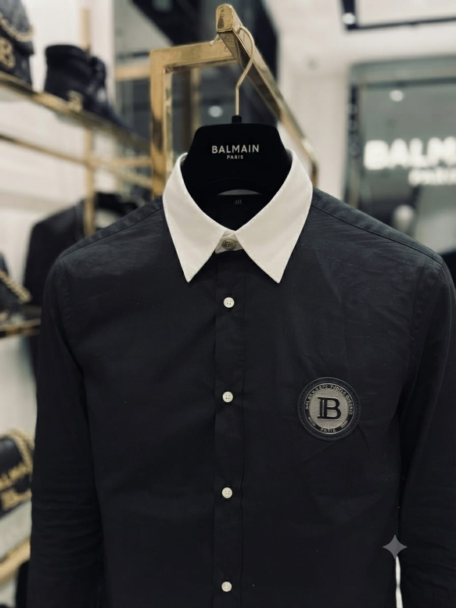 Balmain men's black premium Italian cotton regular fit shirt

