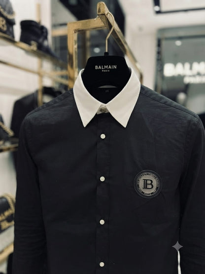 Balmain men's black premium Italian cotton regular fit shirt
