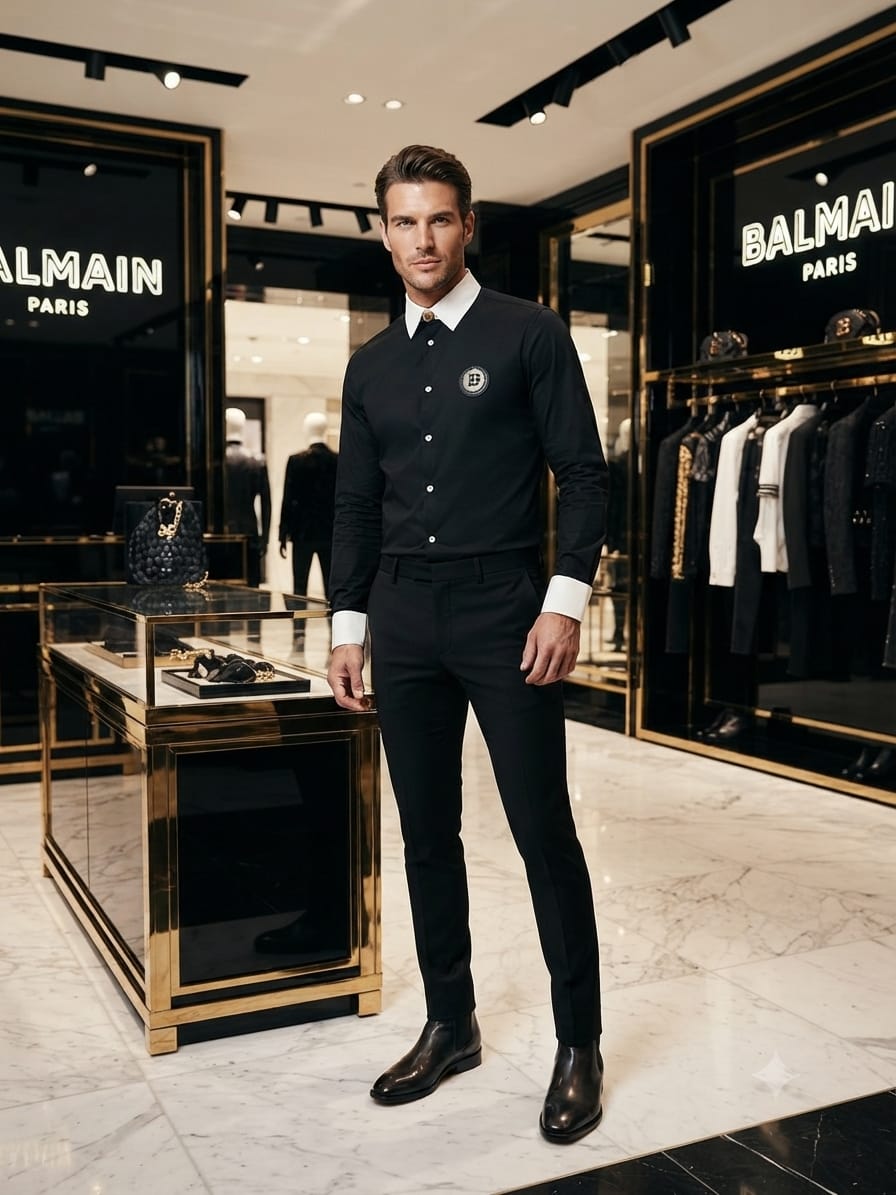 Premium Balmain black full sleeve cotton shirt for men
