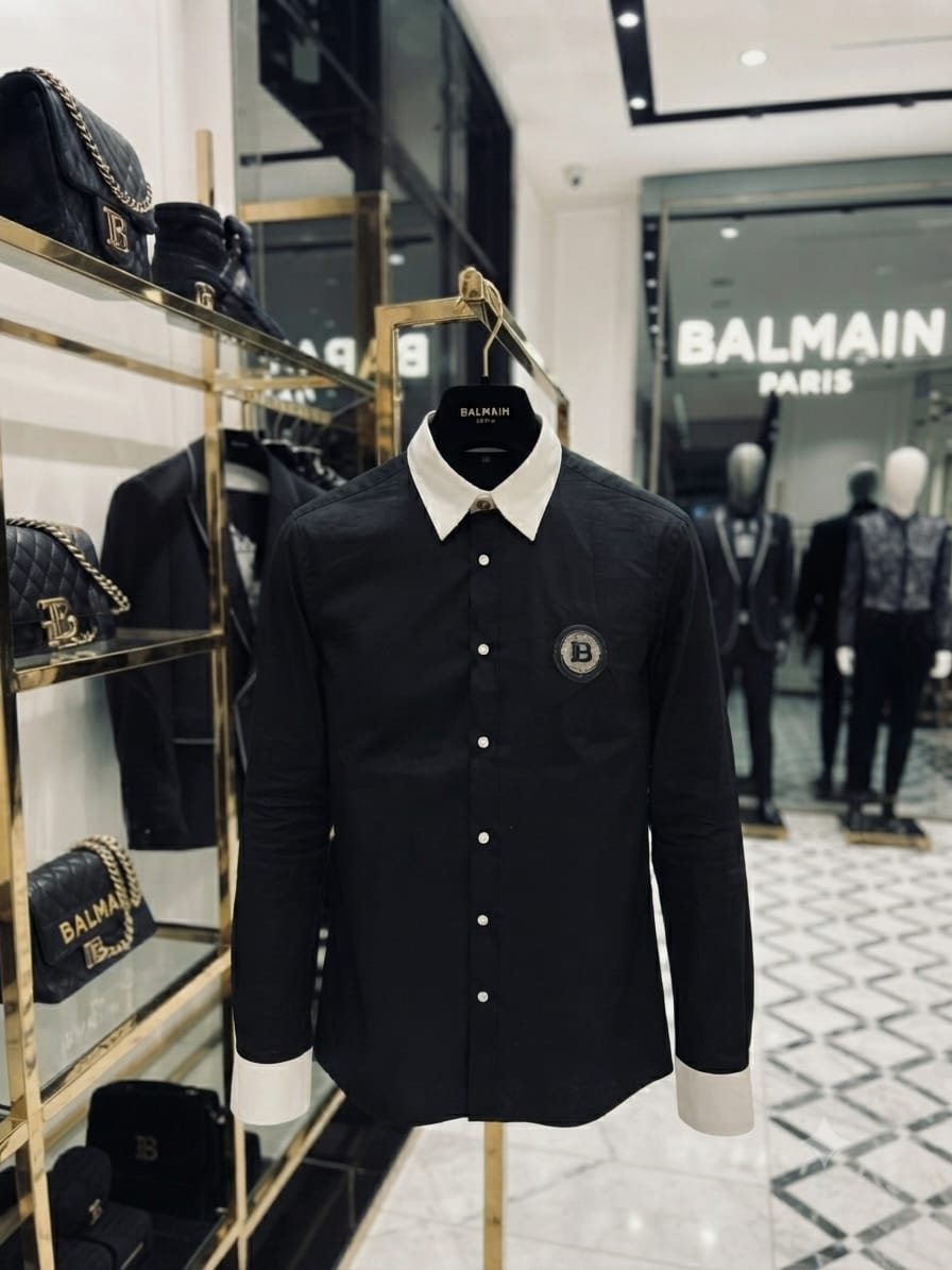 Balmain black designer Italian cotton shirt for office and formal wear
