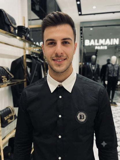 Luxury Balmain black regular fit cotton shirt