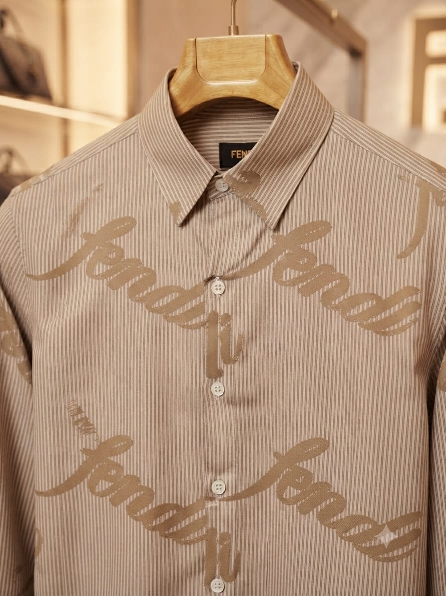 Premium Fendi beige full sleeve cotton twill shirt for men
