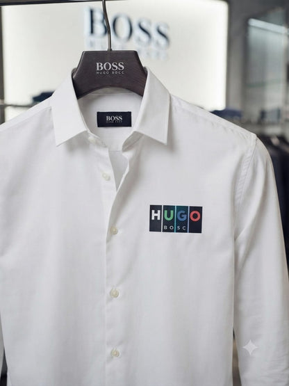 BOSS white designer Oxford shirt for office and business casual wear
