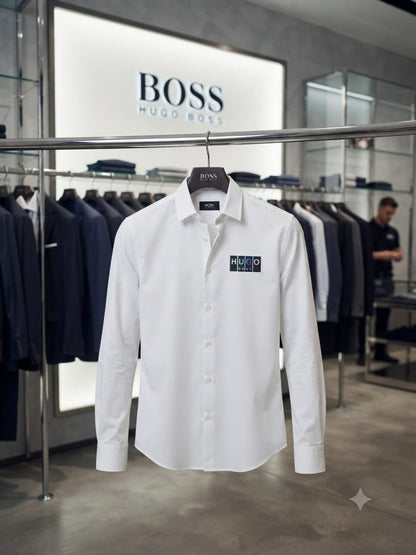 Premium BOSS white full sleeve Oxford cotton shirt for men

