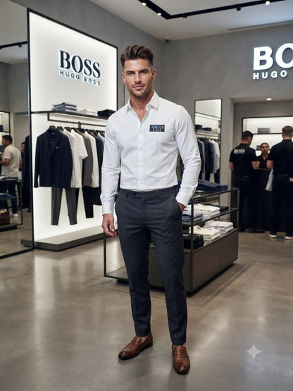 Luxury BOSS white regular fit cotton Oxford shirt