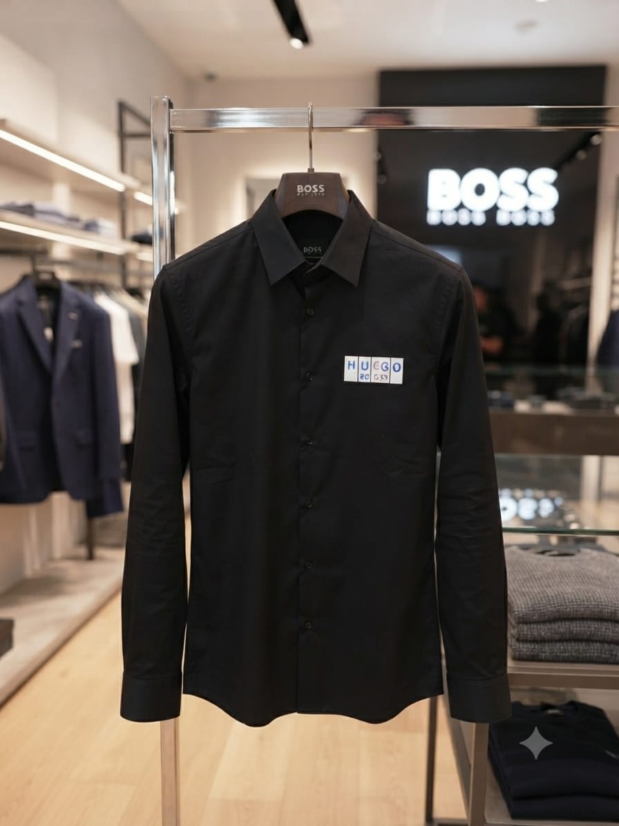 Premium BOSS black full sleeve Oxford cotton shirt for men
