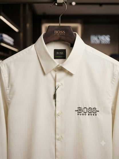 BOSS white designer Oxford shirt for office and business casual wear
