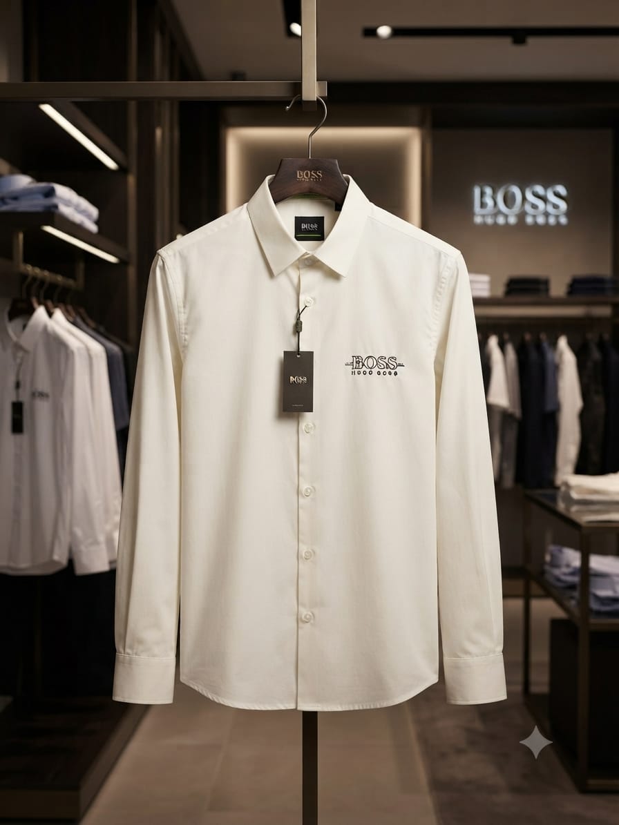 BOSS men's white premium Oxford cotton regular fit shirt
