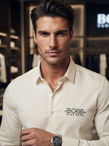 Premium BOSS white full sleeve Oxford cotton shirt for men
