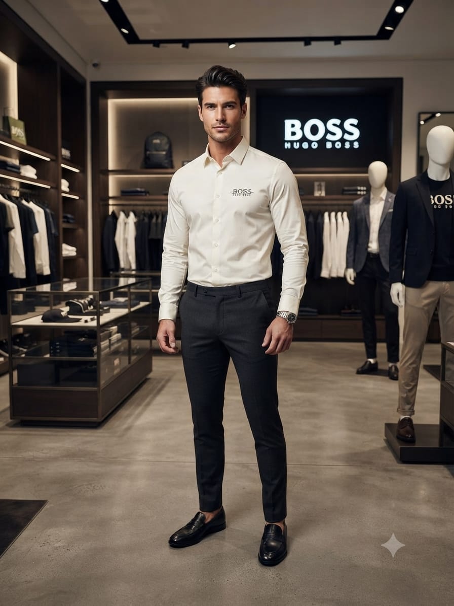 Luxury BOSS white regular fit Oxford cotton shirt