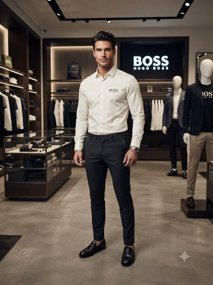 Luxury BOSS white regular fit Oxford cotton shirt