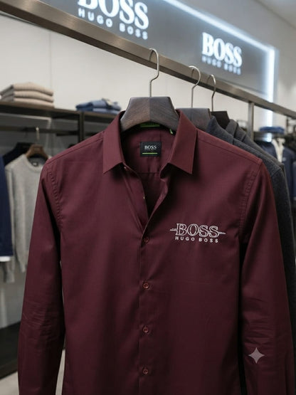 BOSS men's wine premium Oxford cotton regular fit shirt
