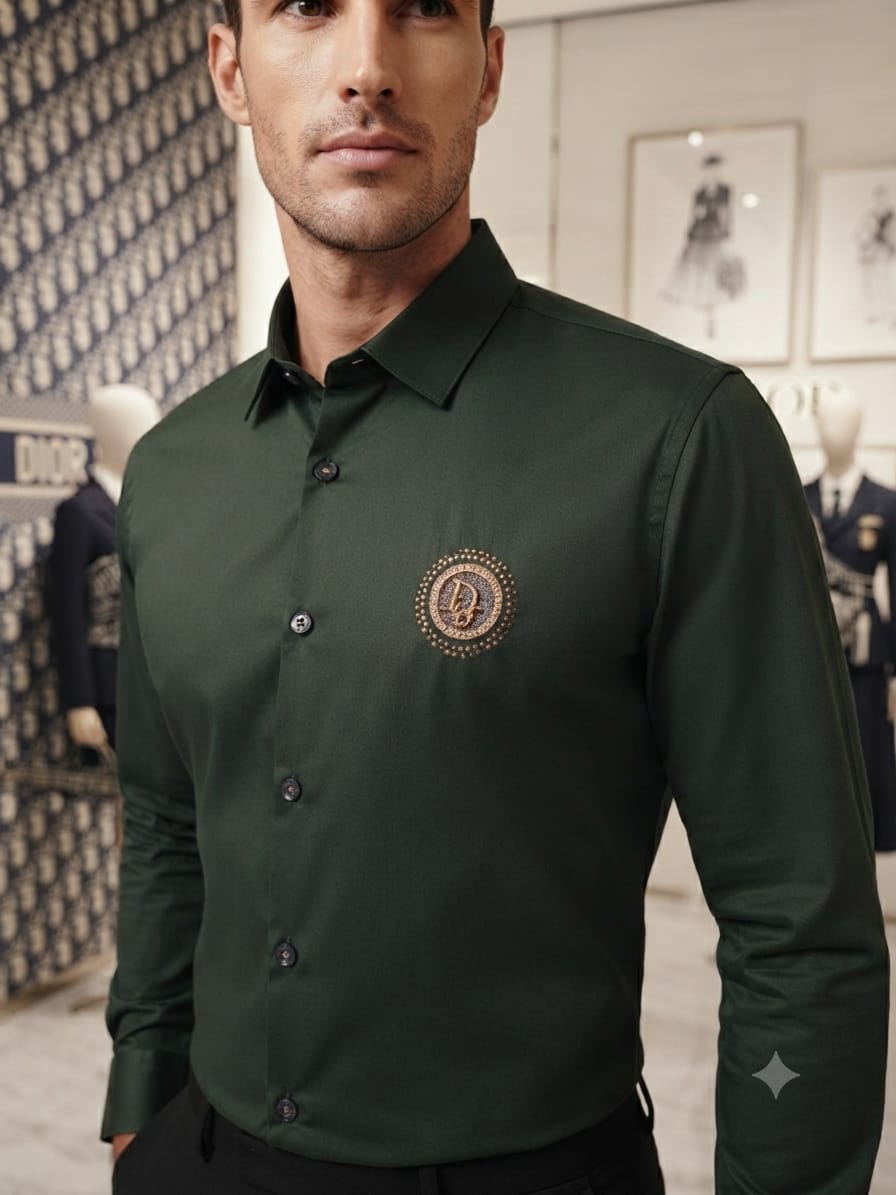Luxury Dior olive green regular fit Crush cotton shirt for smart casual and business casual styling