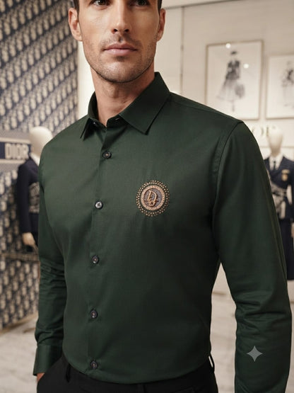 Luxury Dior olive green regular fit Crush cotton shirt for smart casual and business casual styling