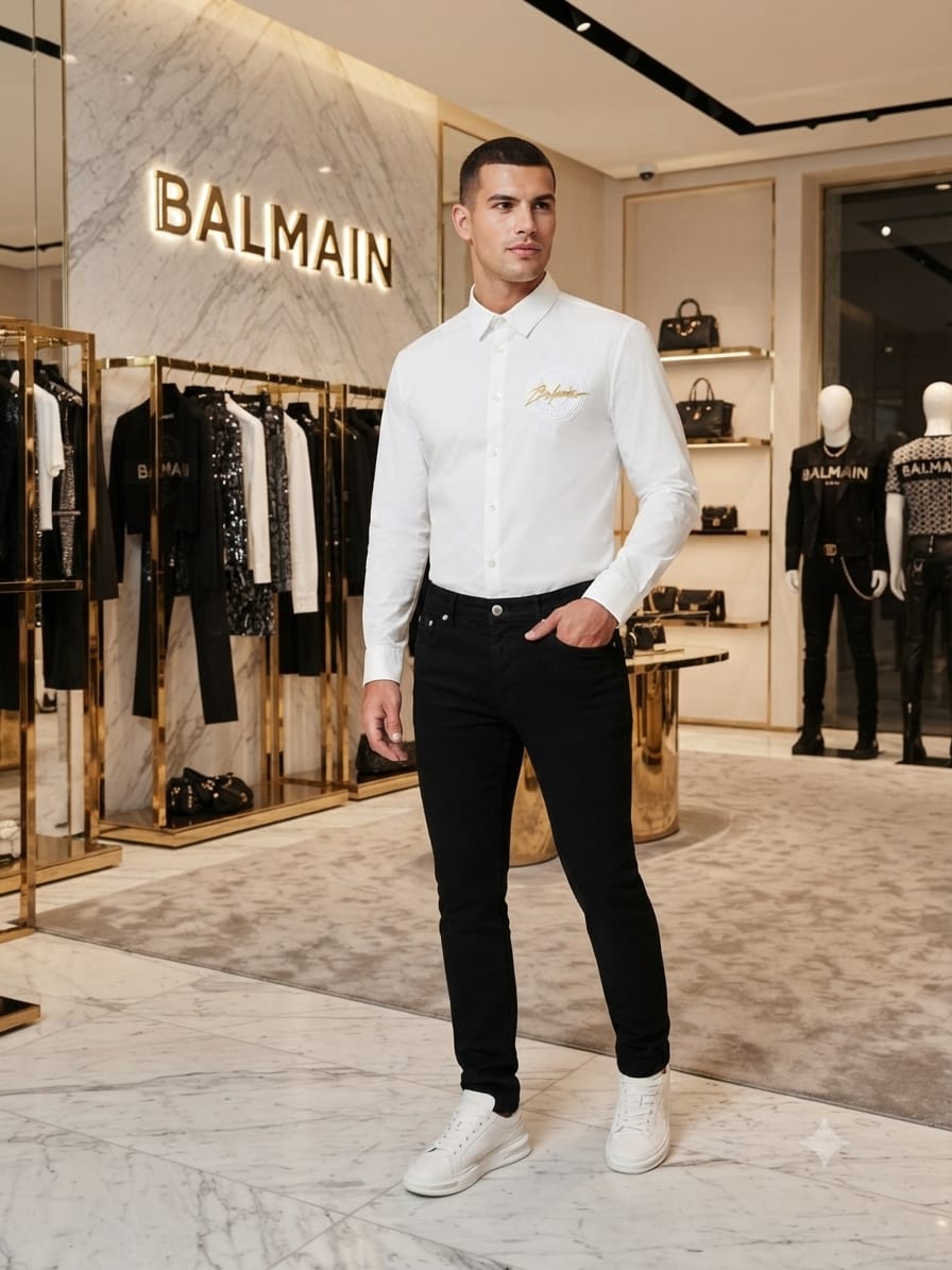 Luxury Balmain white regular fit Crush cotton shirt with premium finishing
