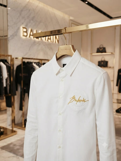 Balmain men's white premium Crush cotton regular fit shirt
