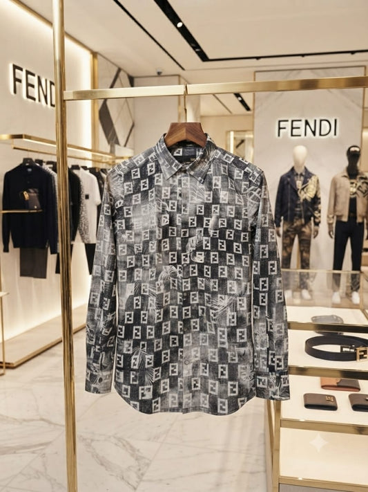Fendi men's black premium cotton twill regular fit shirt
