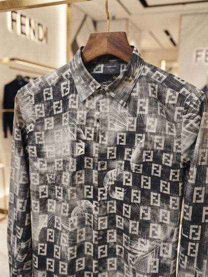 Premium Fendi black full sleeve cotton twill shirt for men
