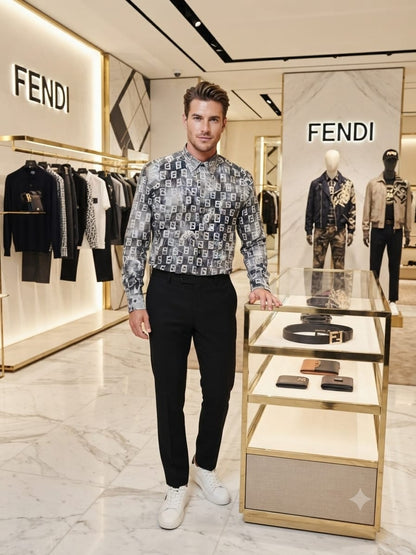 Luxury Fendi black regular fit cotton twill shirt with premium finishing