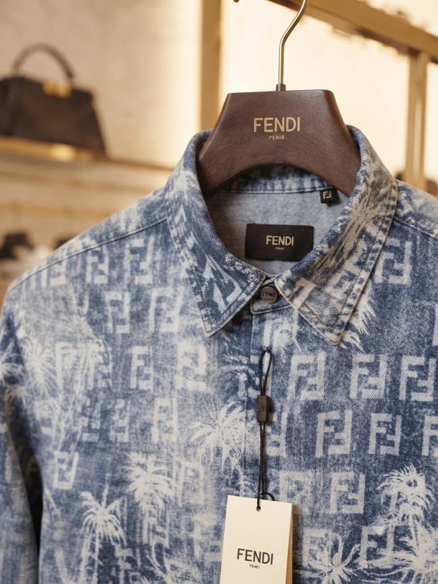 Luxury Fendi sky blue regular fit cotton twill shirt with premium finishing