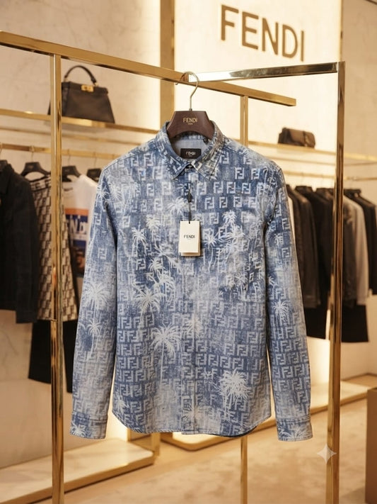 Premium Fendi sky blue full sleeve cotton twill shirt for men
