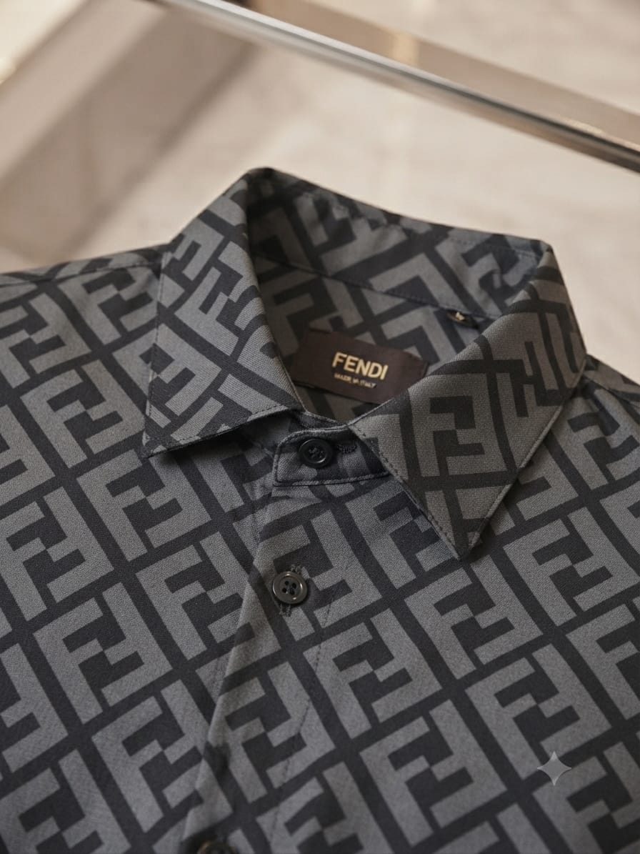 Premium Fendi grey full sleeve cotton twill shirt for men
