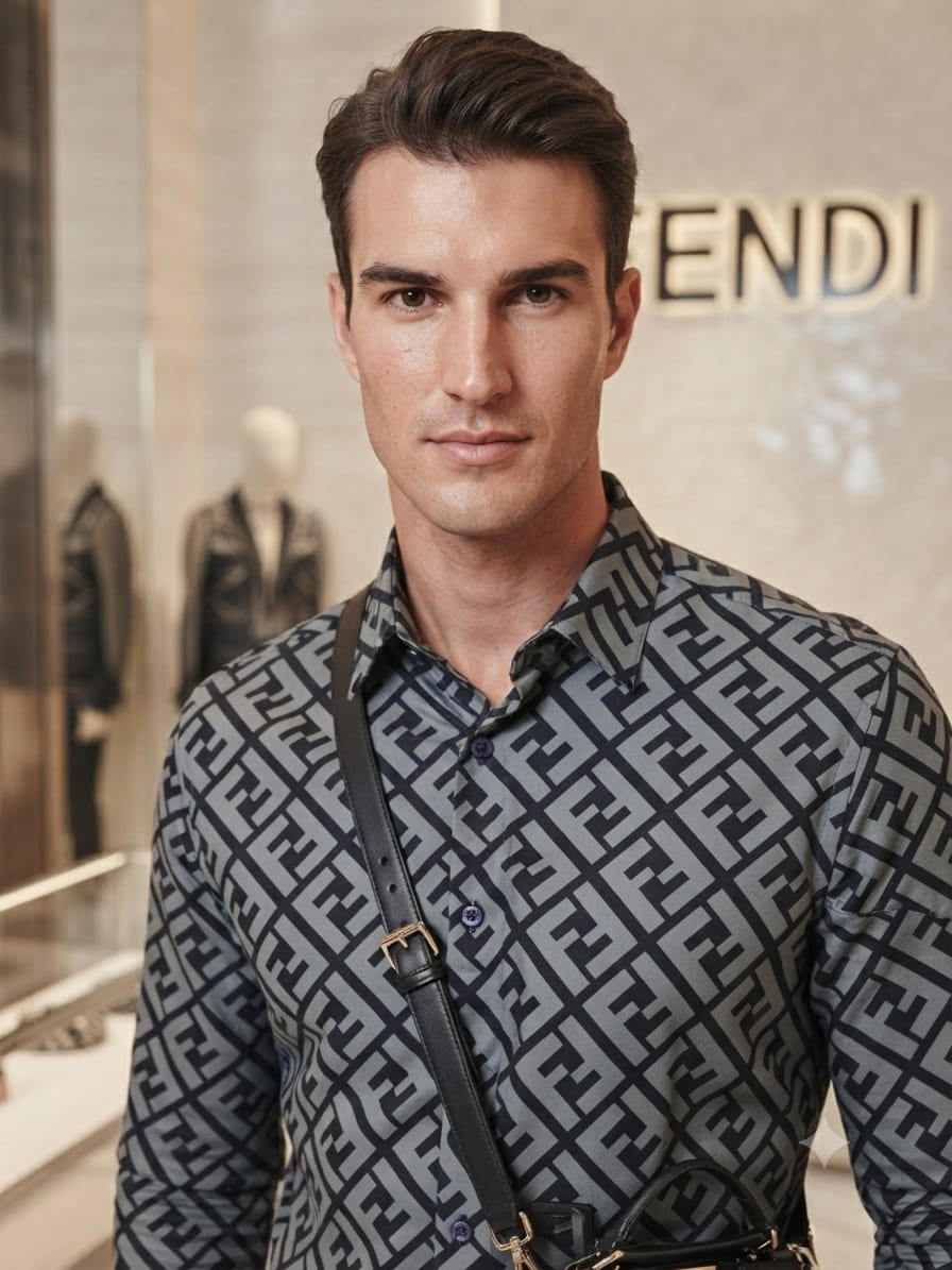 Fendi grey designer cotton twill shirt for office and business casual wear
