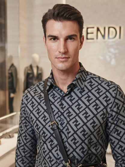 Fendi grey designer cotton twill shirt for office and business casual wear
