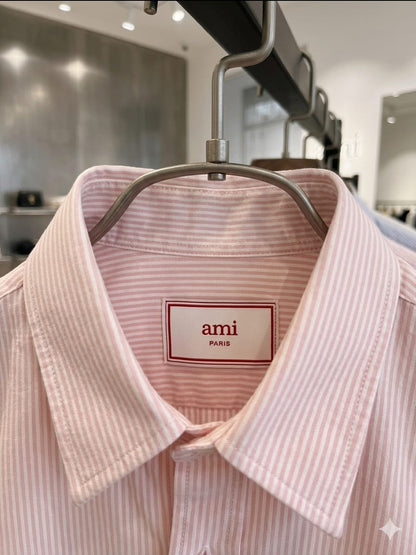AMI Paris men's pink premium cotton regular fit embroidered shirt
